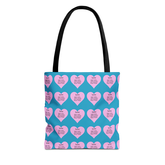 Pink Hearts Tote Bag (Turquoise)