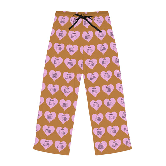 Cozy Heart Print Women's Pajama Pants (Light Brown)