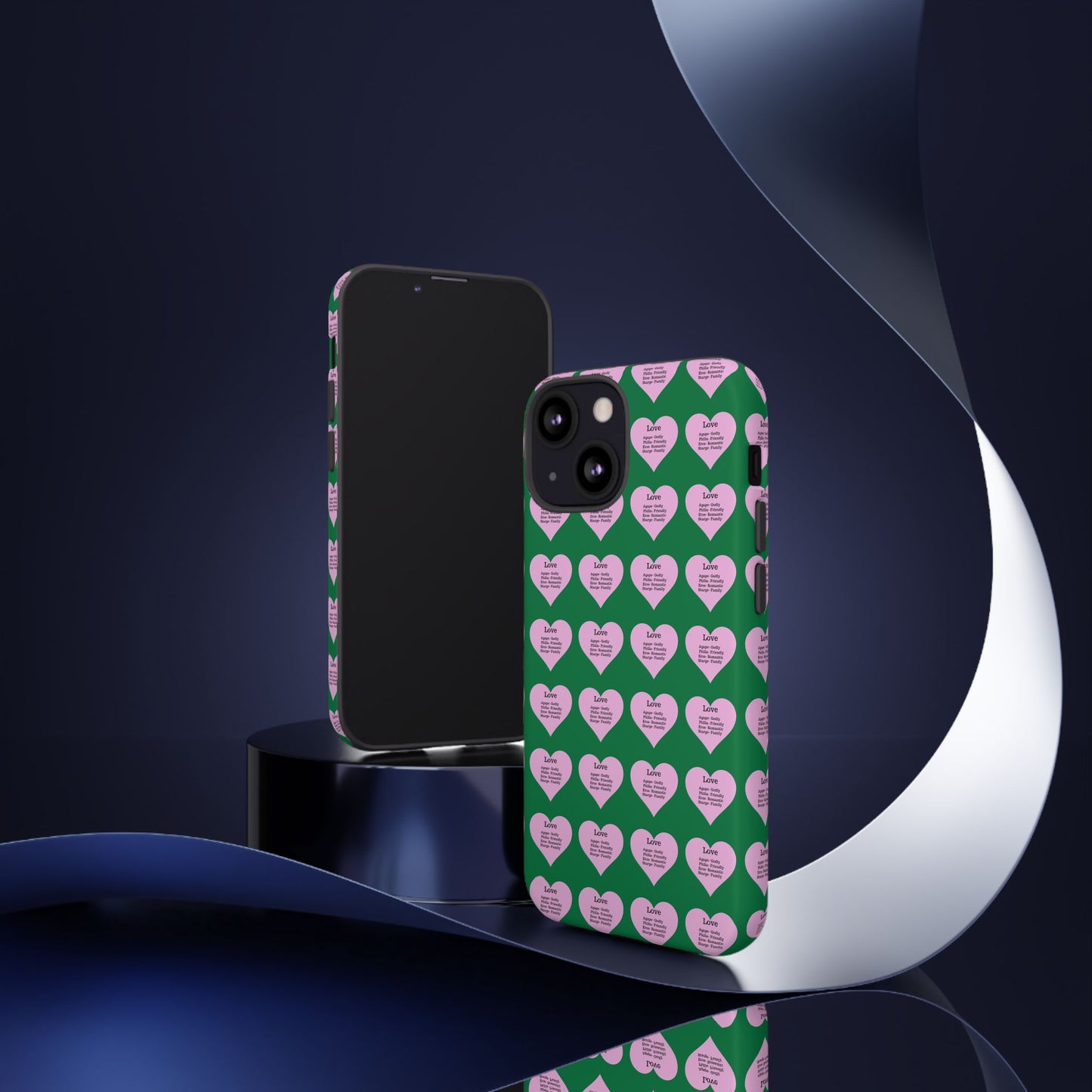Hearts-A-Flutter Phone Case (iPhone, Google Pixel)(Dark green)