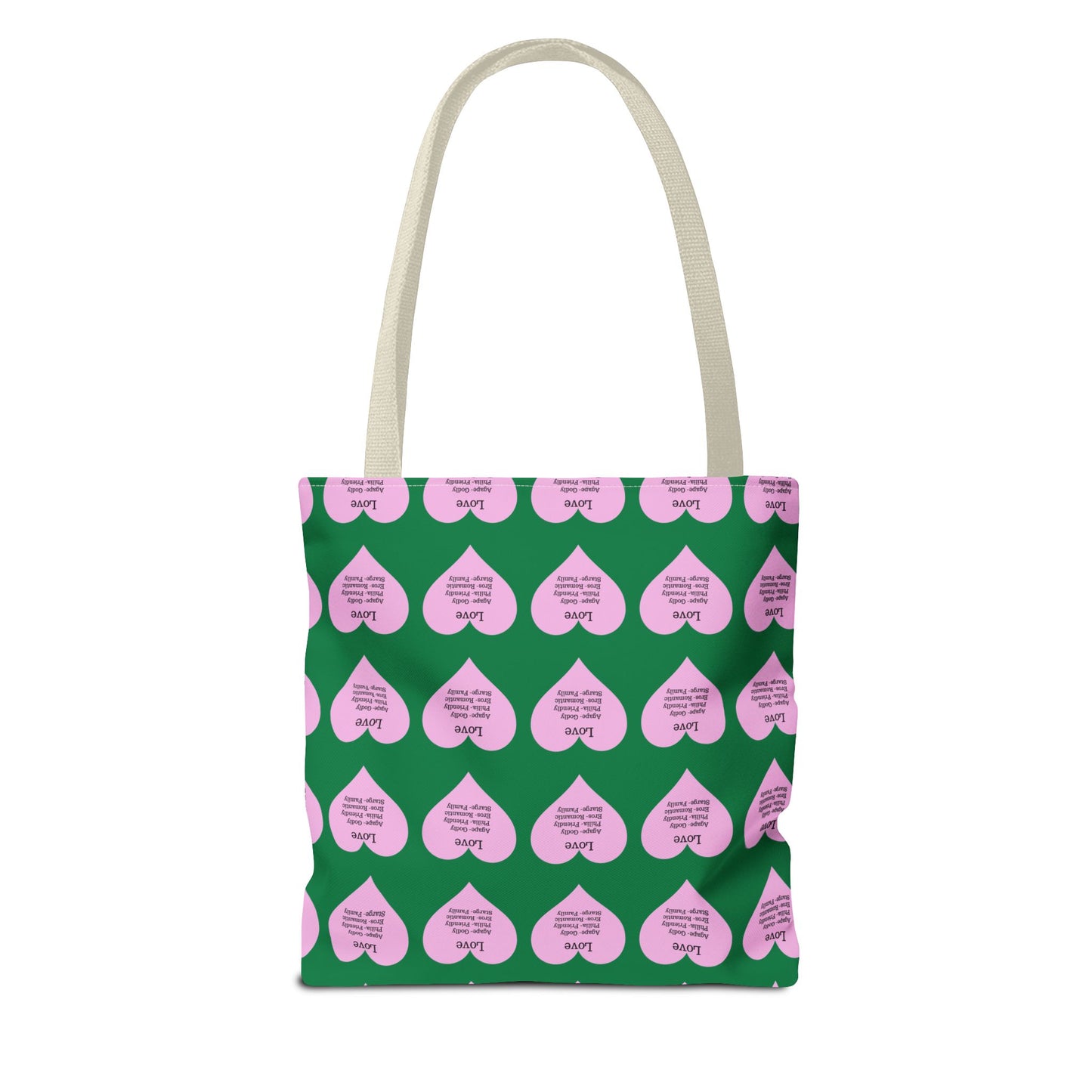 Pink Hearts Tote Bag (Dark green)