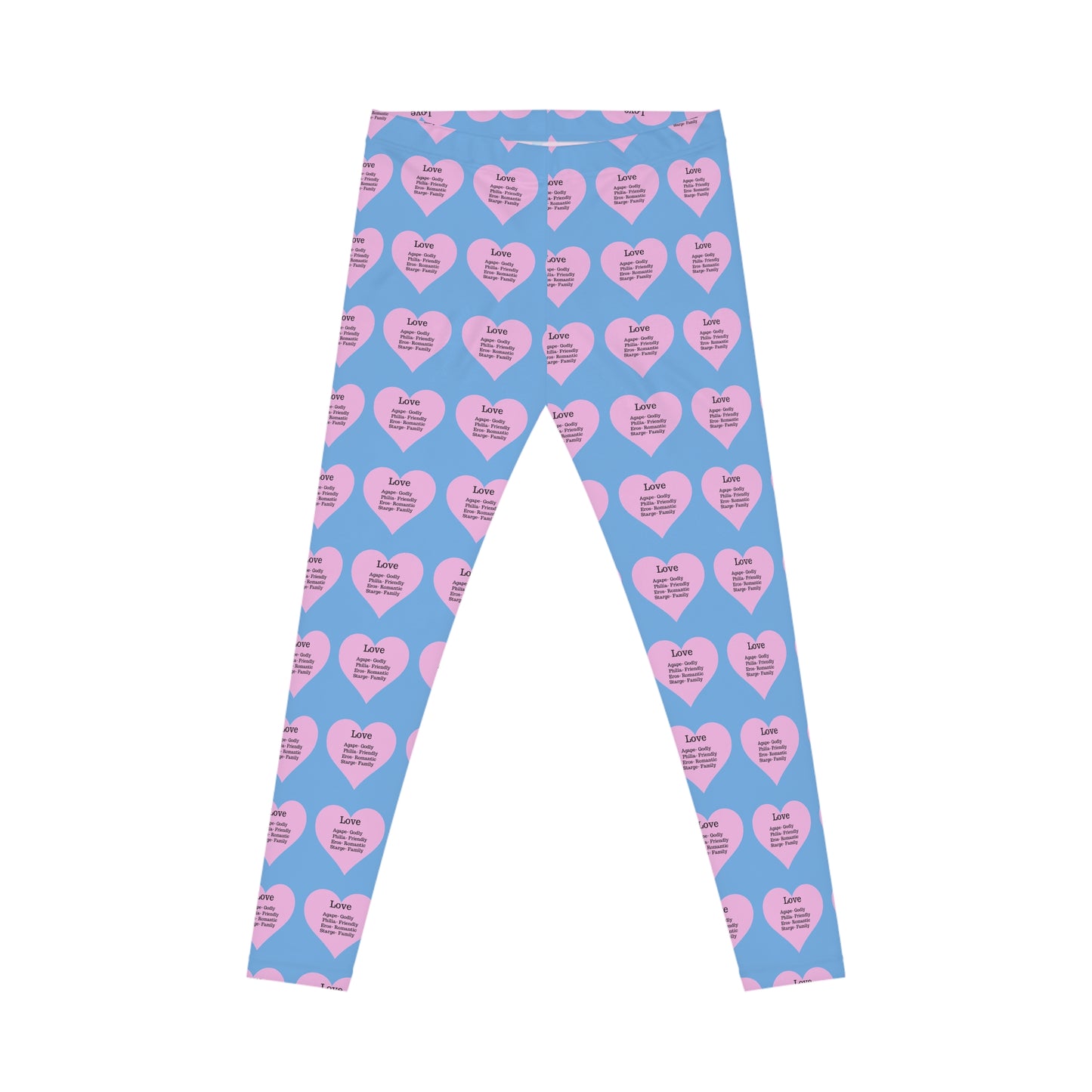 Playful Pink Heart Print Women's Casual Leggings (Light Blue)