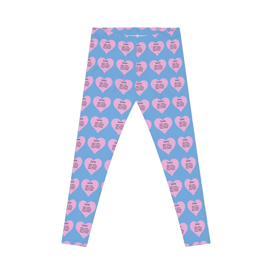Playful Pink Heart Print Women's Casual Leggings (Light Blue)
