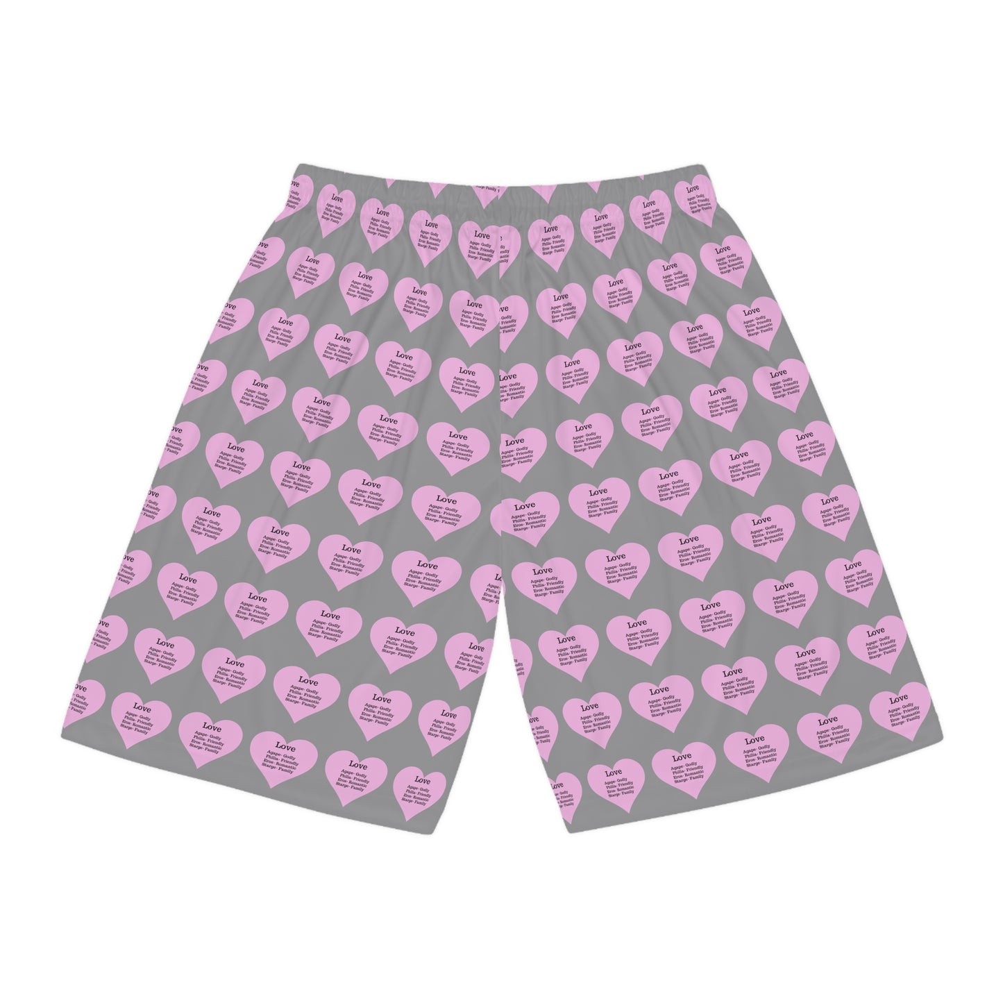 Love Heart All-Over-Print Basketball Shorts (Grey)