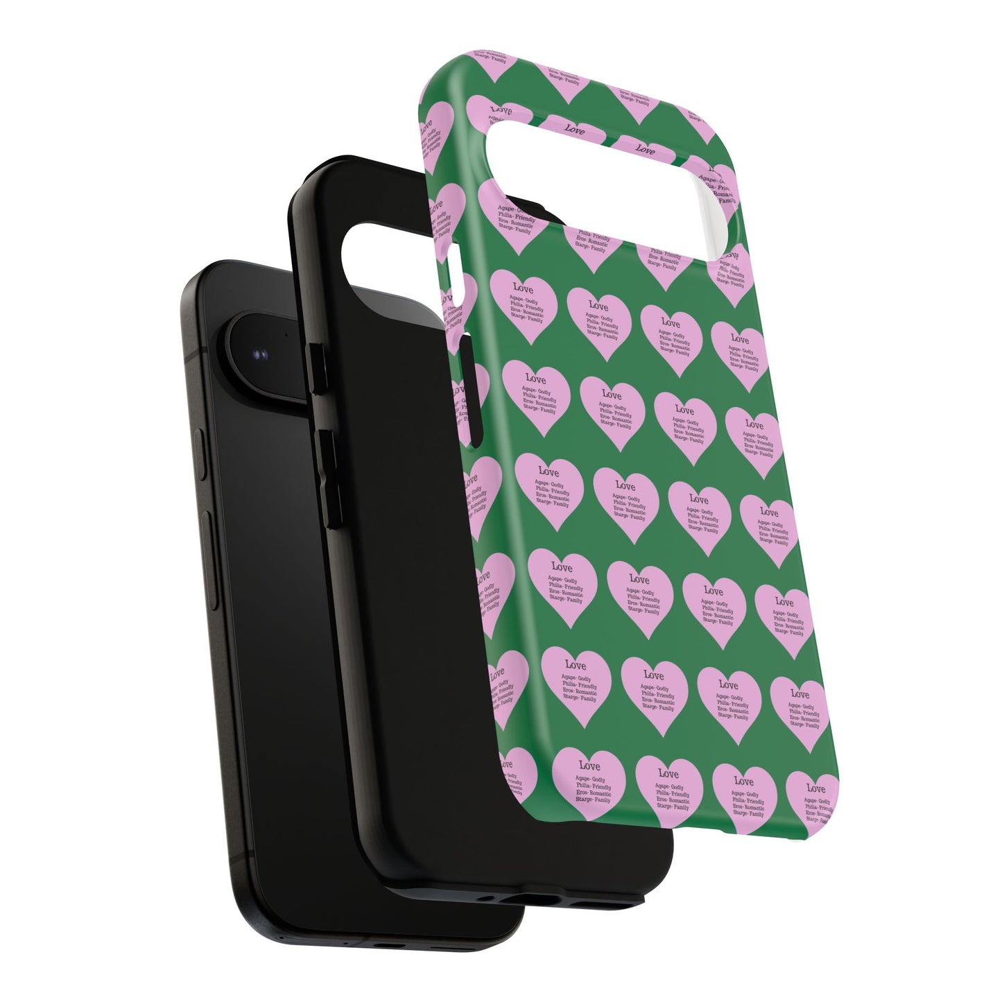 Hearts-A-Flutter Phone Case (iPhone, Google Pixel)(Dark green)