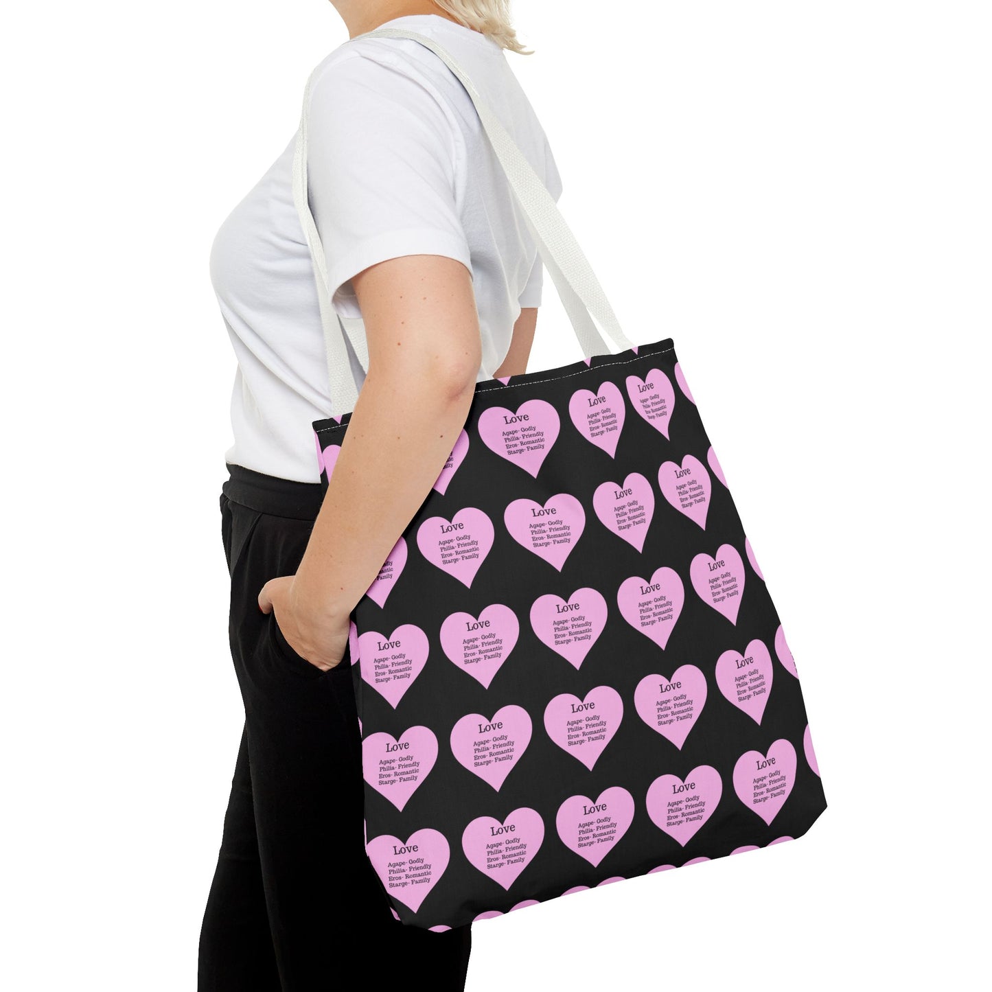 Pink Hearts Tote Bag (Black)