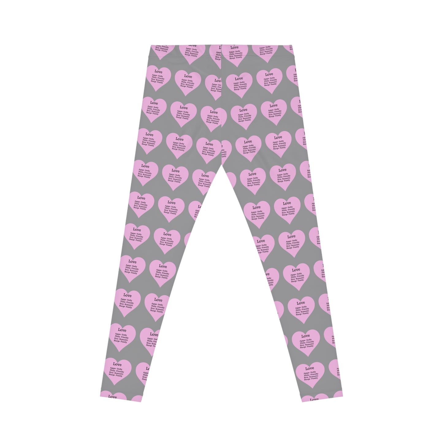 Playful Pink Heart Print Women's Casual Leggings (Grey)