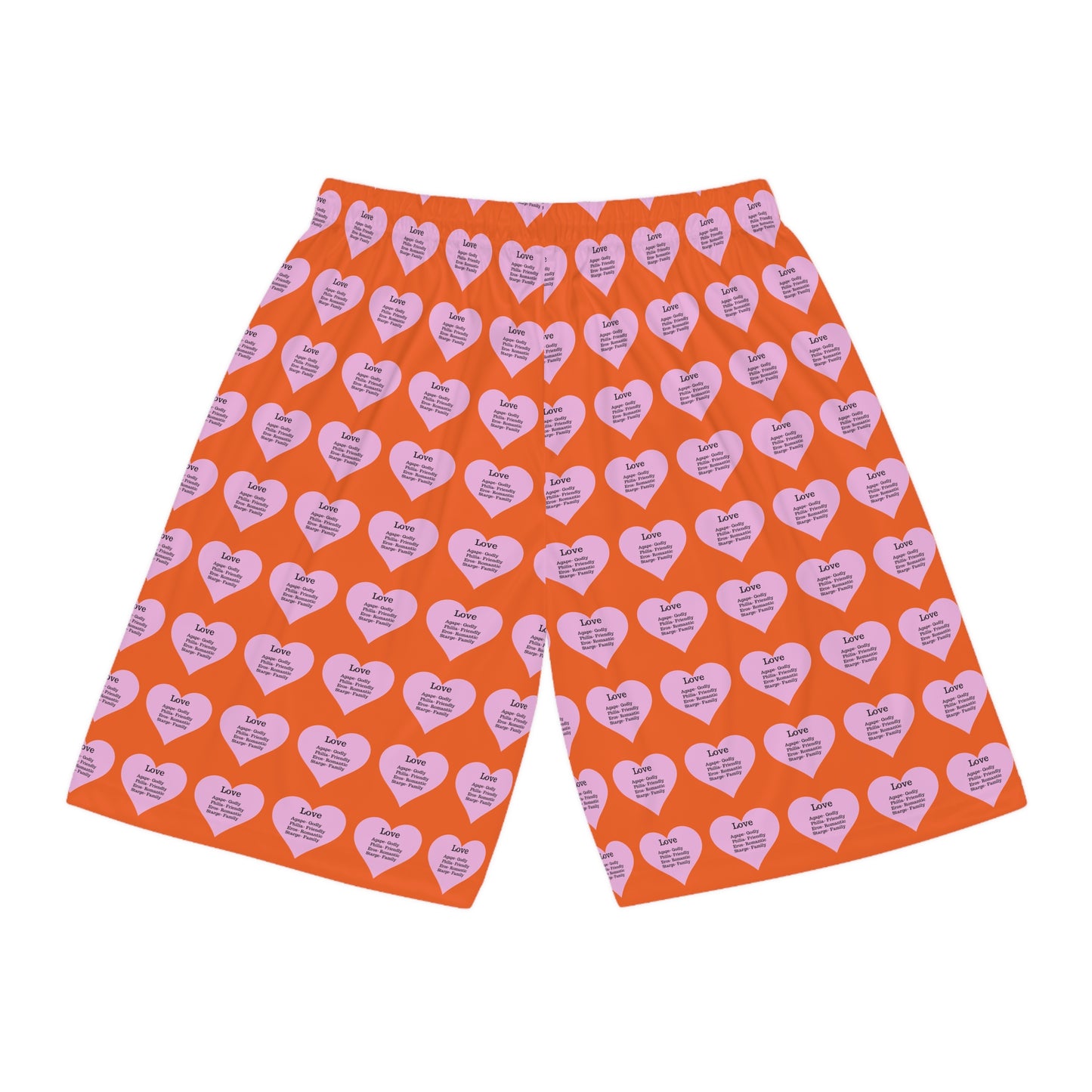 Love Heart All-Over-Print Basketball Shorts (Orange)