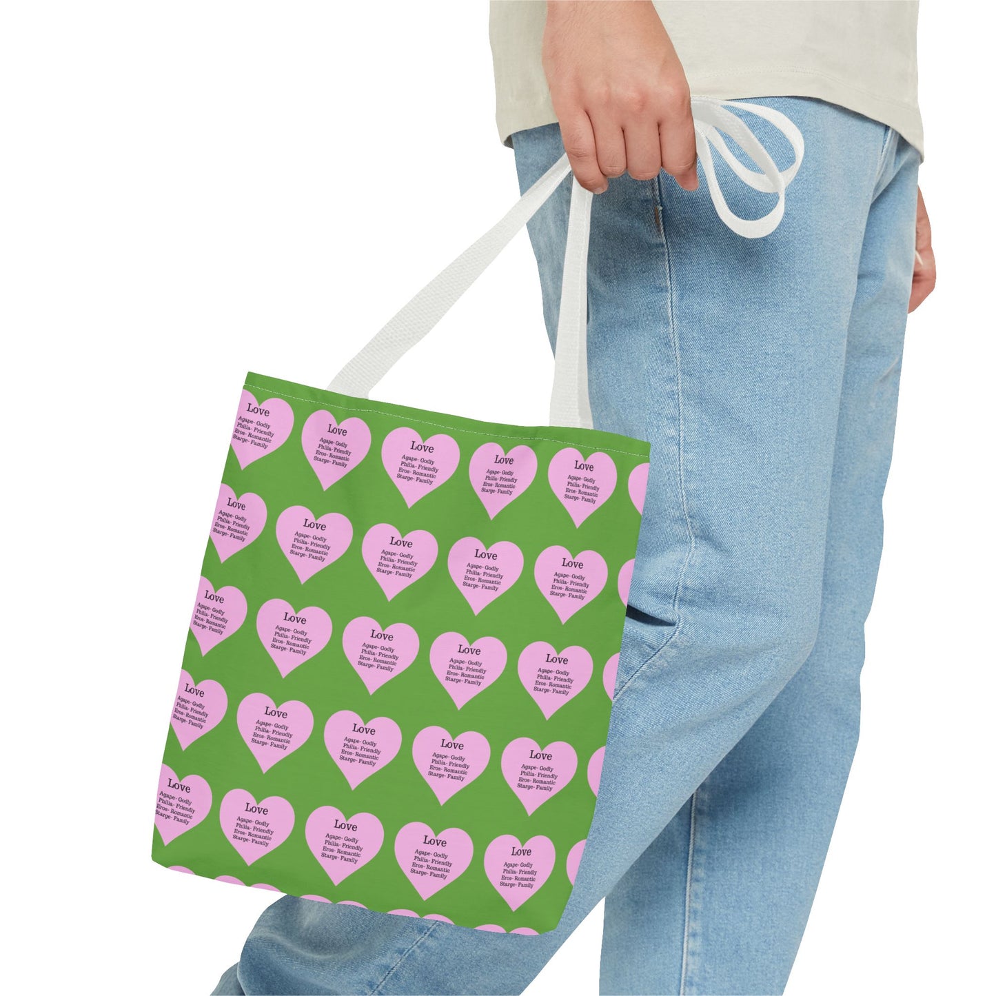 Pink Hearts Tote Bag (Green)