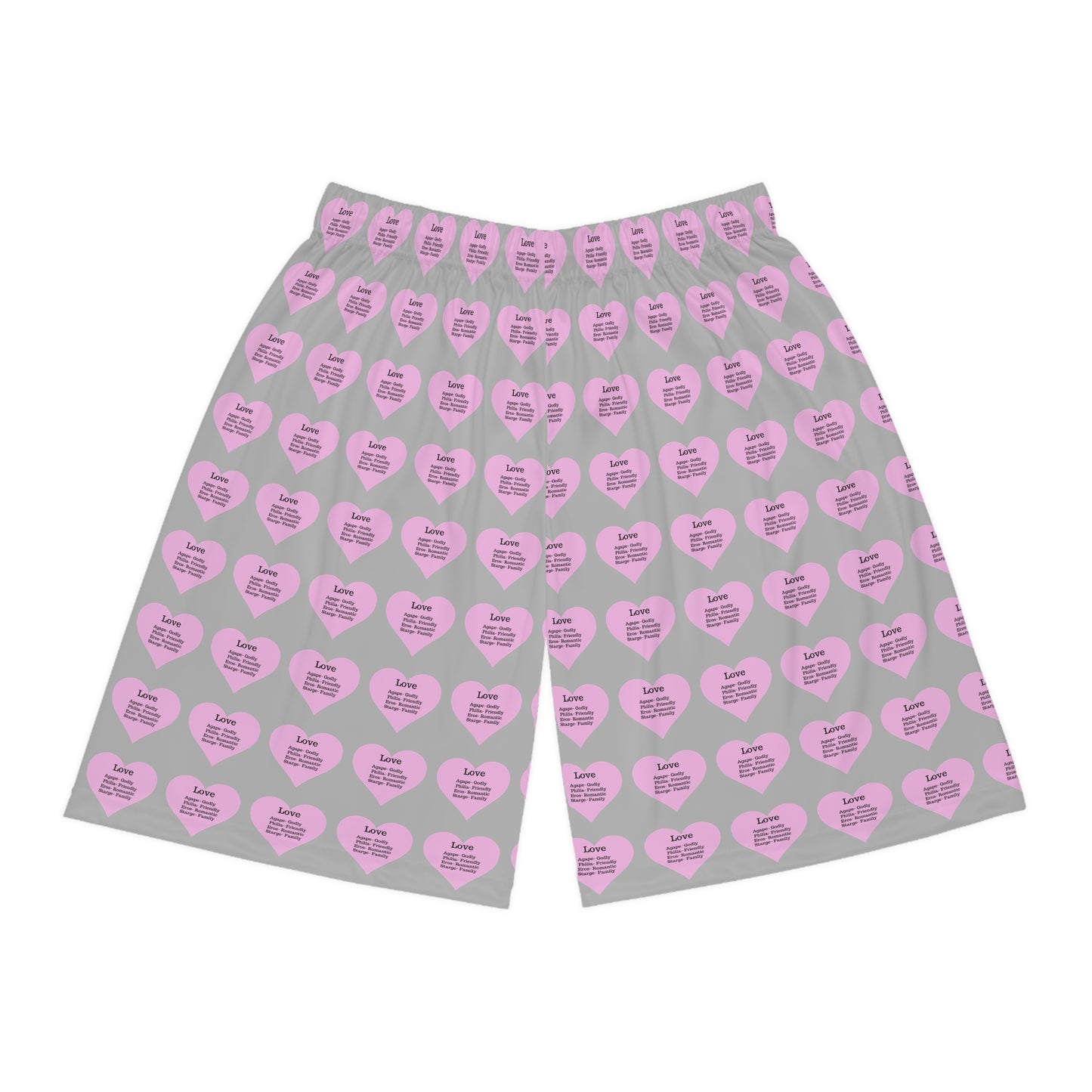 Love Heart All-Over-Print Basketball Shorts (Light Grey)