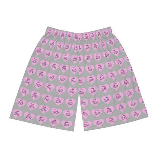 Love Heart All-Over-Print Basketball Shorts (Light Grey)