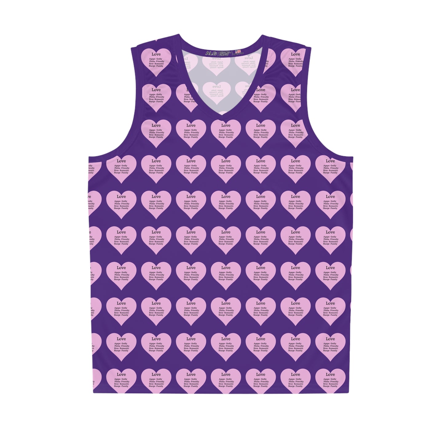Love Heart All-Over-Print Basketball Jersey (Purple)