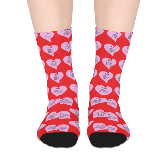 The Love Hearts Mid-Length Socks (Red)