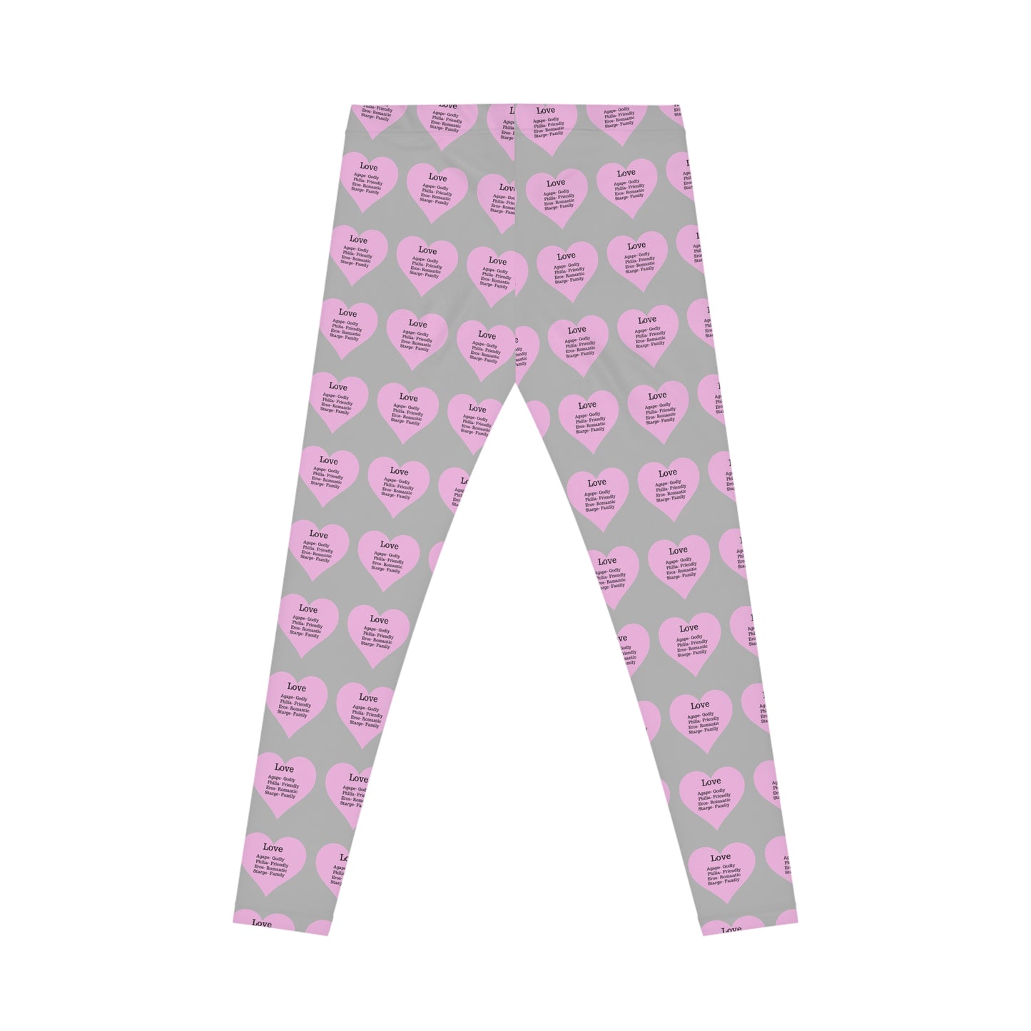 Playful Pink Heart Print Women's Casual Leggings (Light Grey)