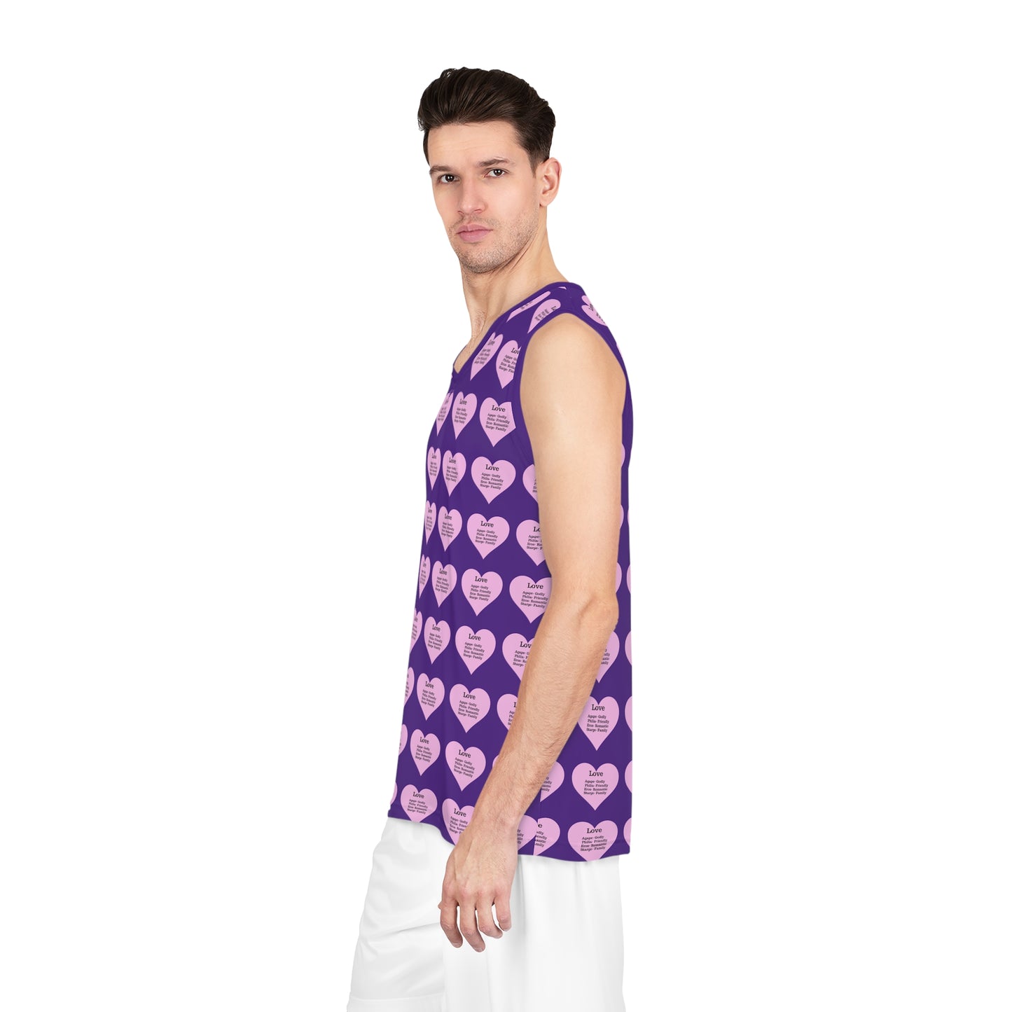 Love Heart All-Over-Print Basketball Jersey (Purple)