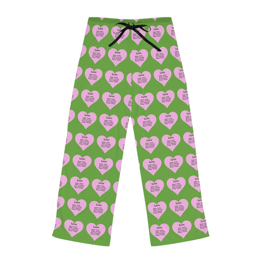 Cozy Heart Print Women's Pajama Pants (Green)