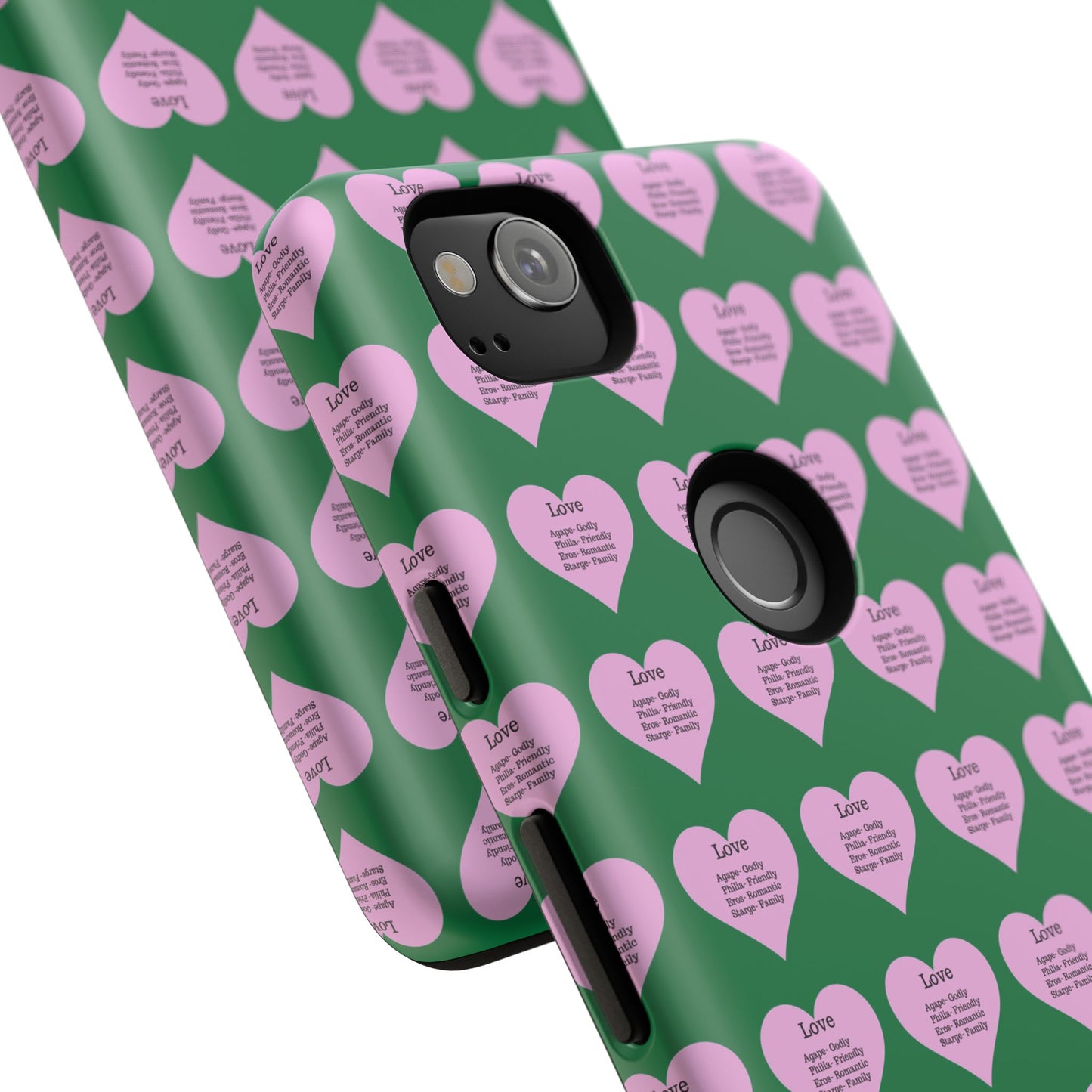 Hearts-A-Flutter Phone Case (iPhone, Google Pixel)(Dark green)