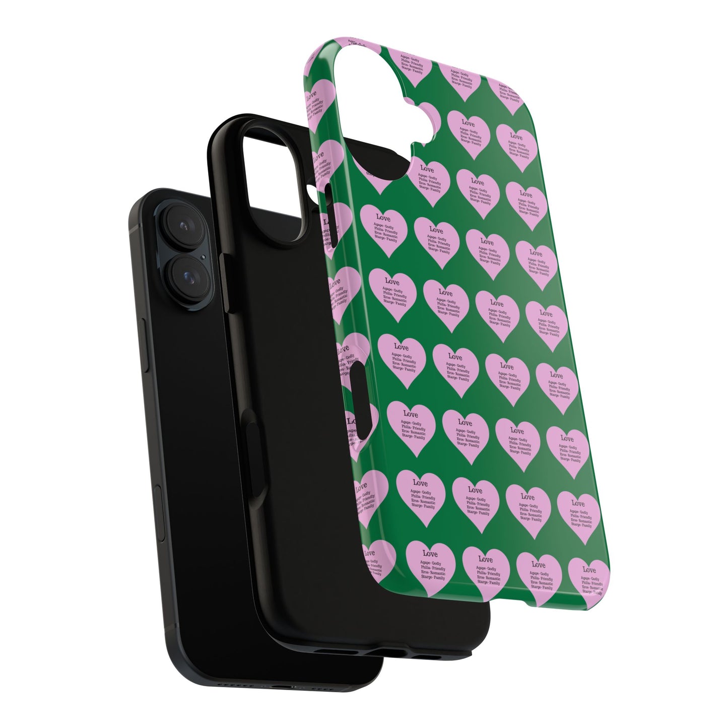 Hearts-A-Flutter Phone Case (iPhone, Google Pixel)(Dark green)