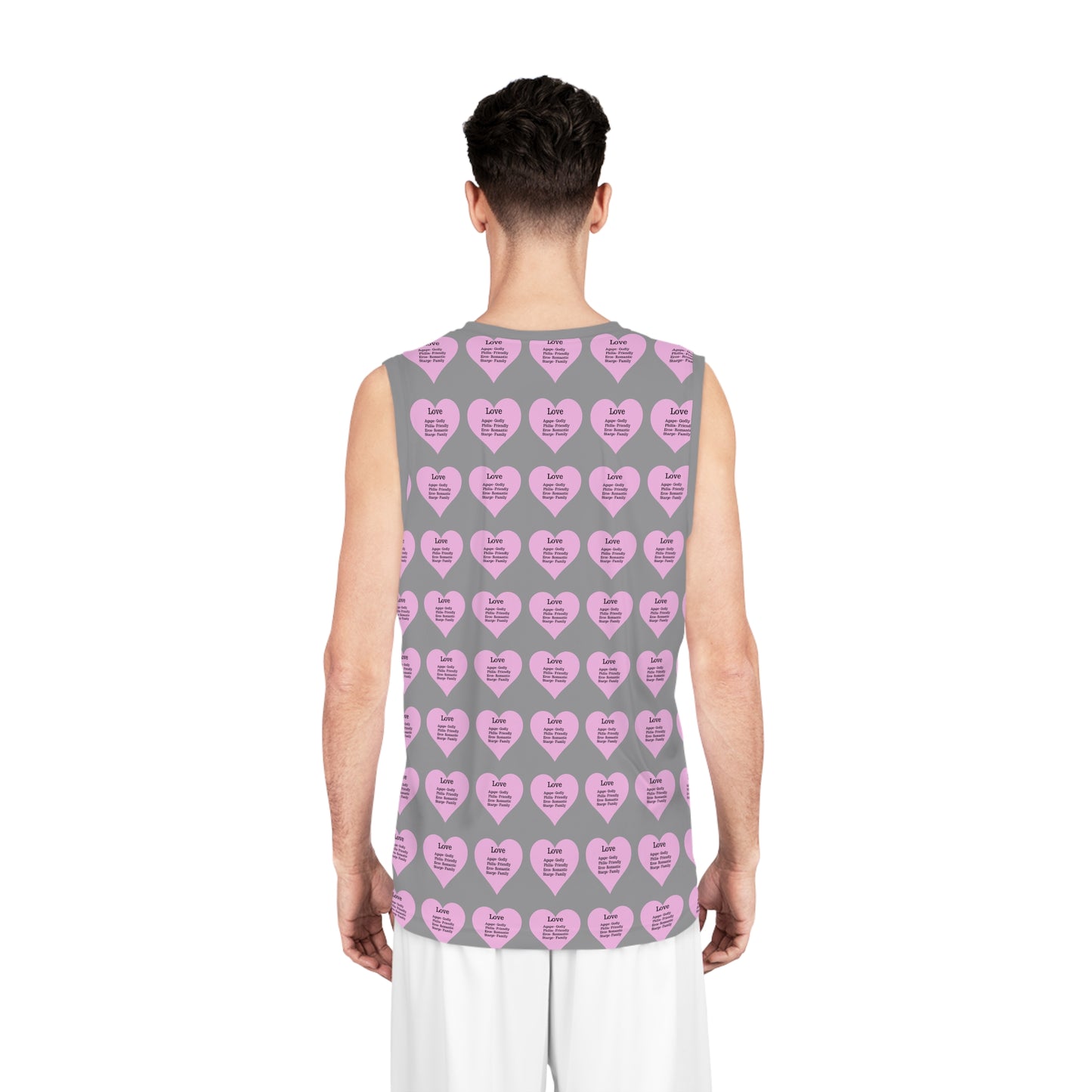 Love Heart All-Over-Print Basketball Jersey (Grey)