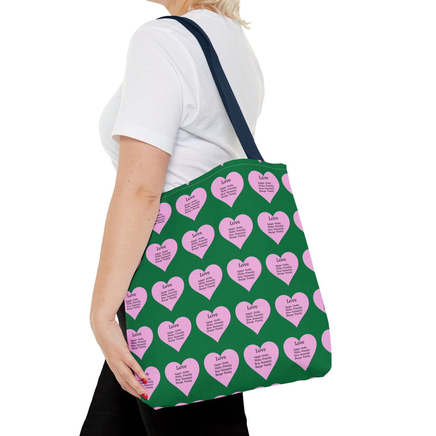 Pink Hearts Tote Bag (Dark green)