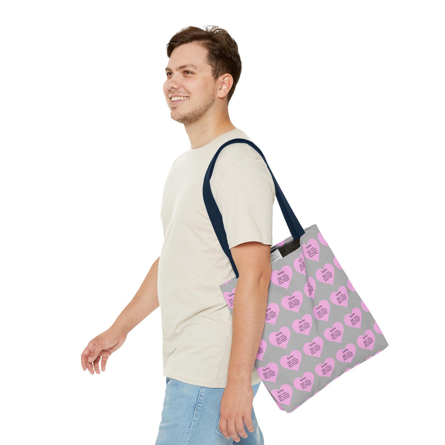 Pink Hearts Tote Bag (Light grey)
