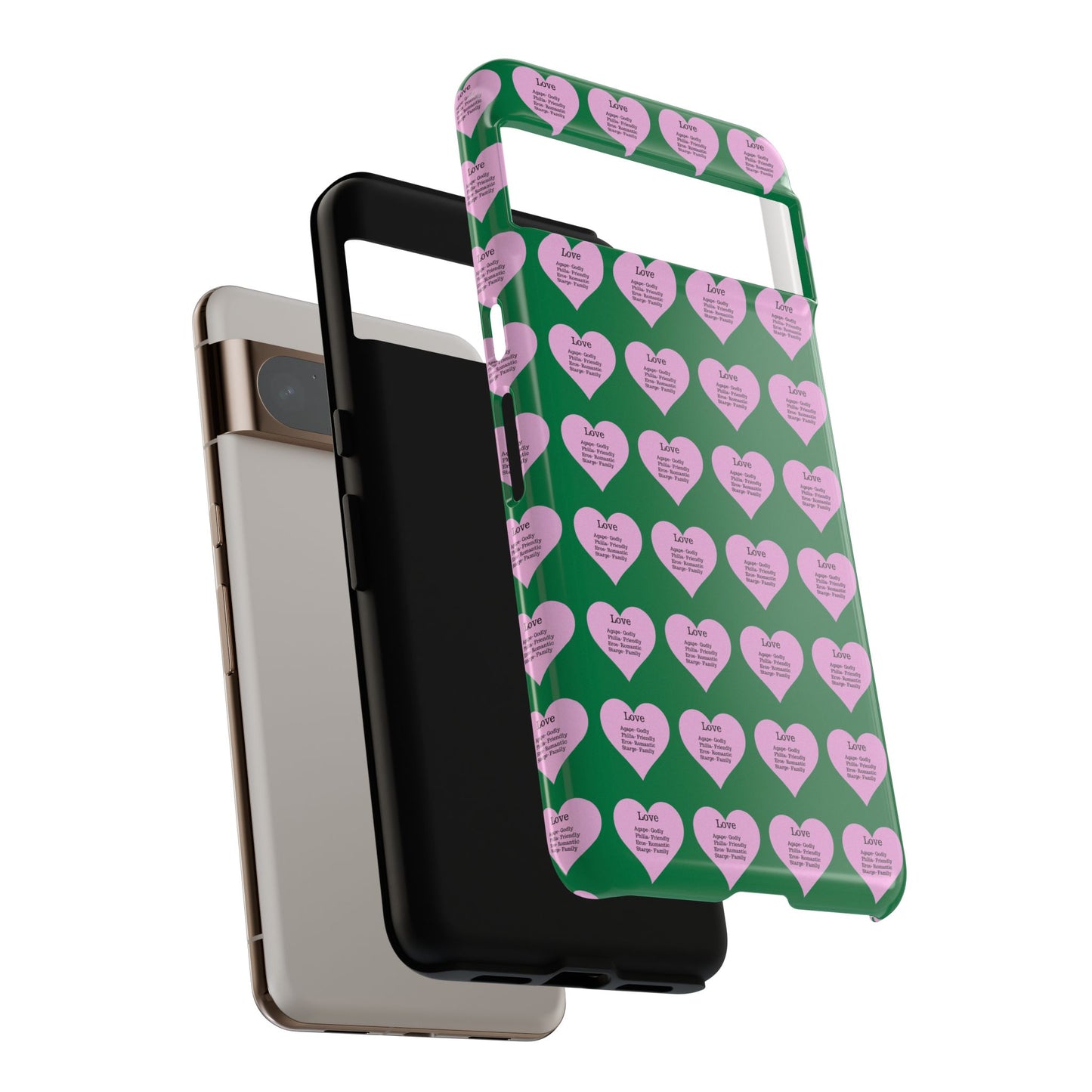 Hearts-A-Flutter Phone Case (iPhone, Google Pixel)(Dark green)