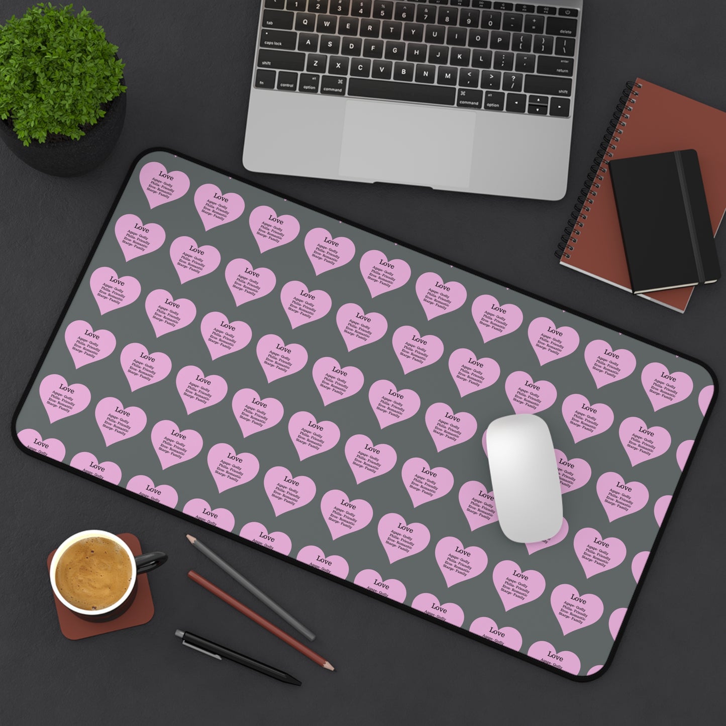 Love Hearts Desk Mat (Dark grey)