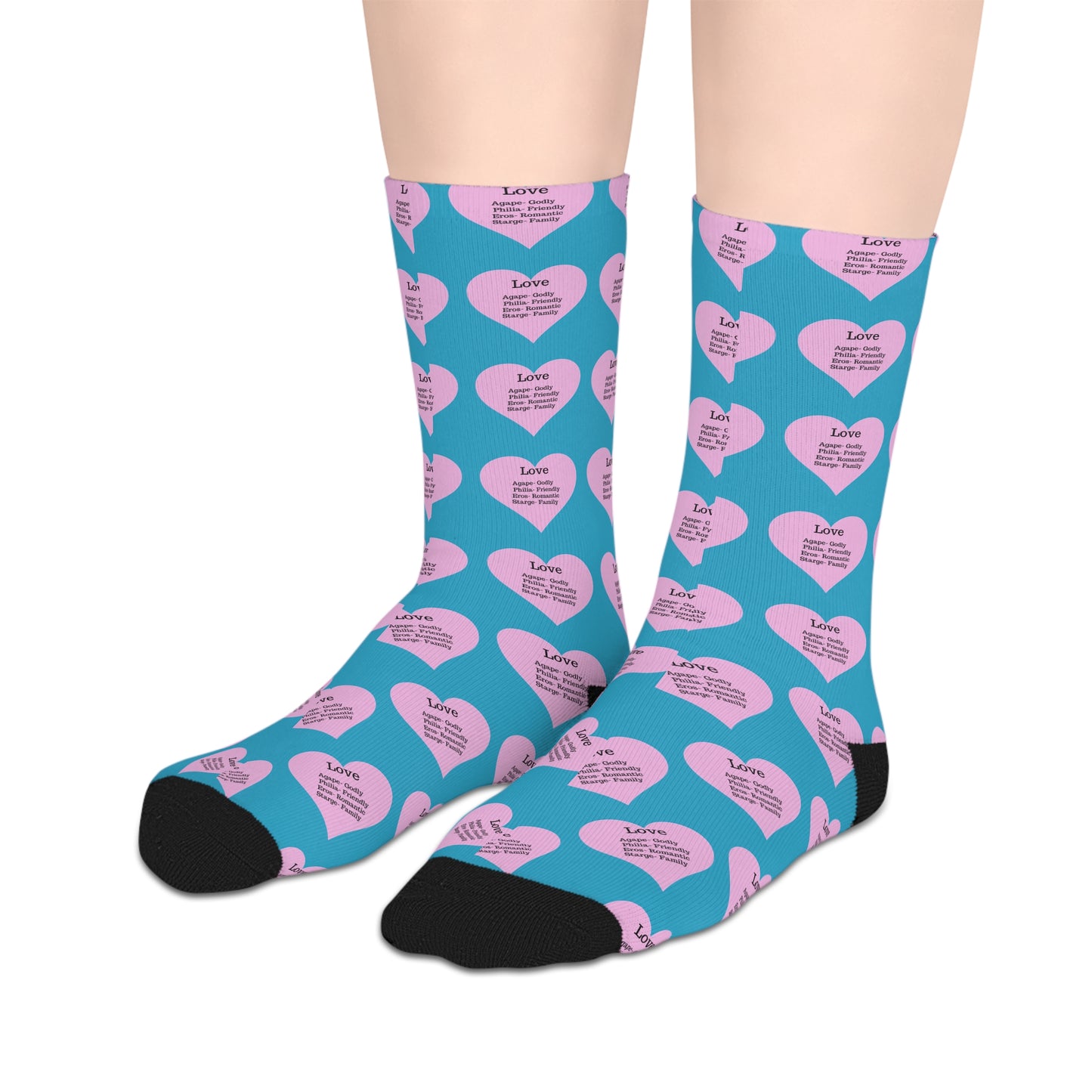 The Love Hearts Mid-Length Socks (Turquoise)
