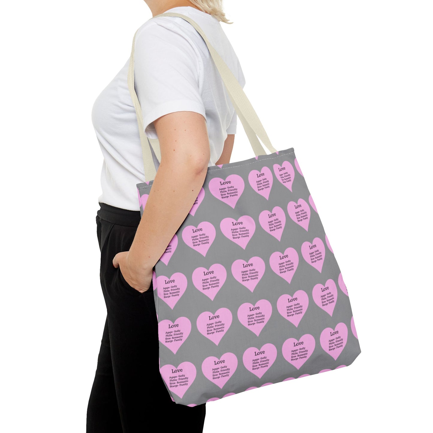 Pink Hearts Tote Bag (Grey)