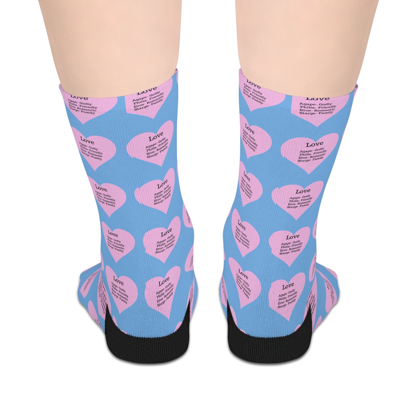 The Love Hearts Mid-Length Socks (Light blue)