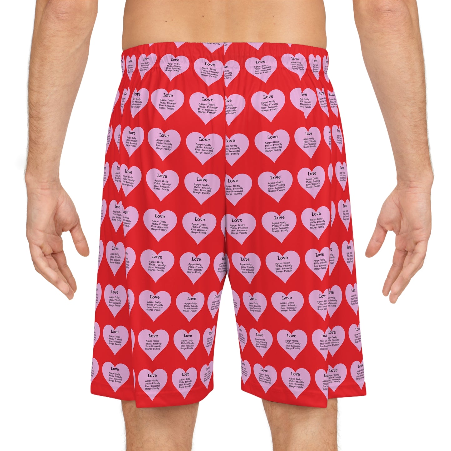 Love Heart All-Over-Print Basketball Shorts (Red)
