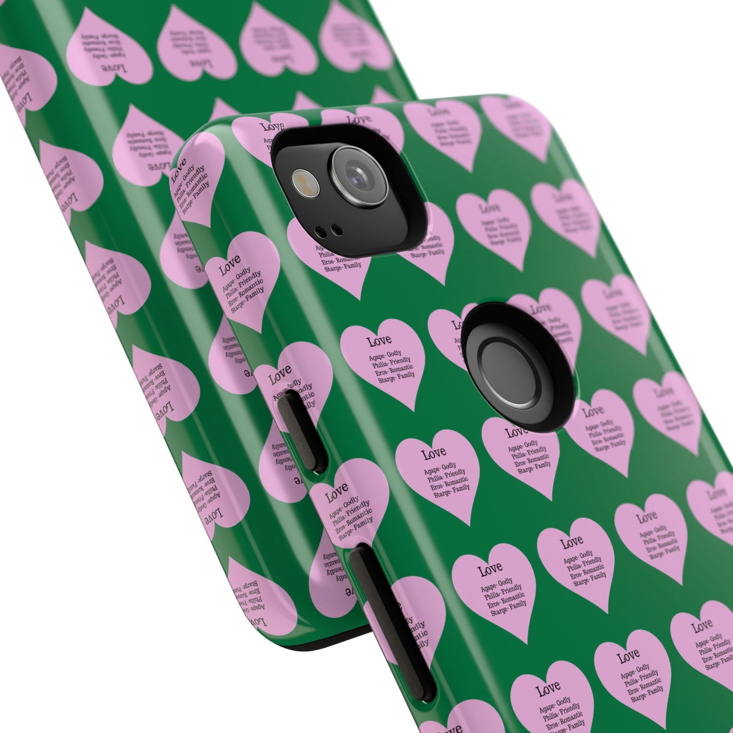Hearts-A-Flutter Phone Case (iPhone, Google Pixel)(Dark green)