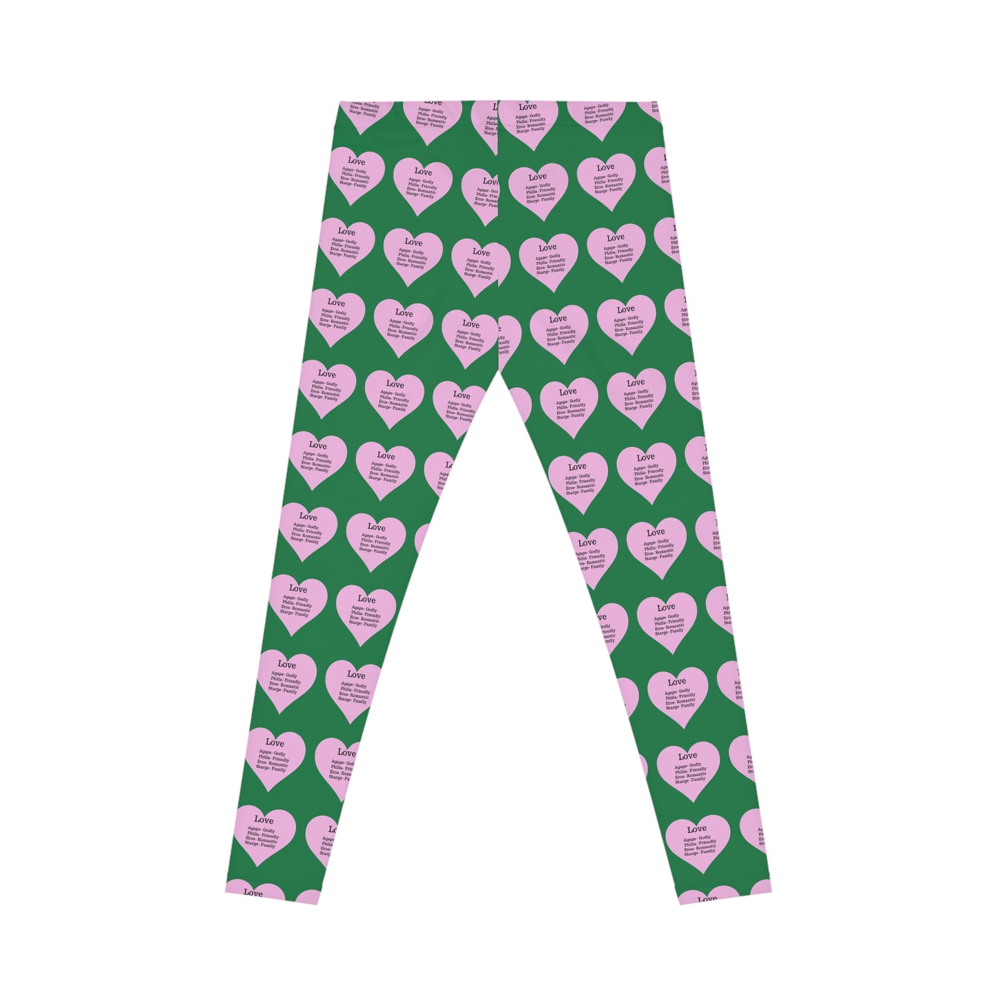Playful Pink Heart Print Women's Casual Leggings (Dark Green)