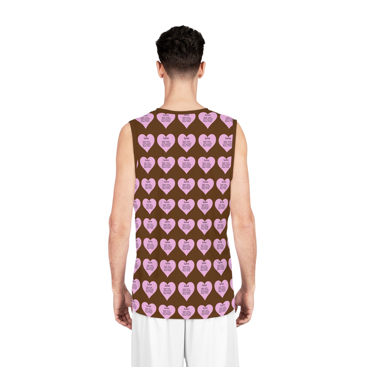 Love Heart All-Over-Print Basketball Jersey (Brown)
