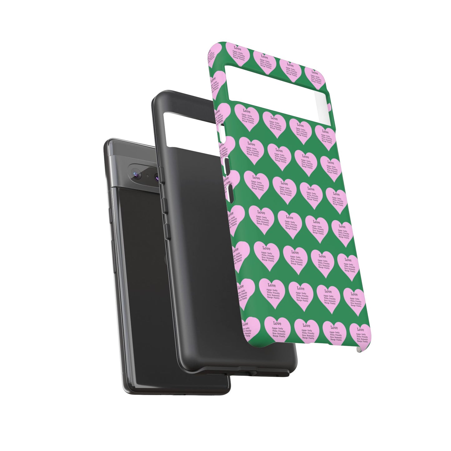 Hearts-A-Flutter Phone Case (iPhone, Google Pixel)(Dark green)