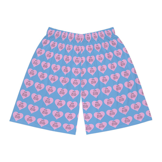 Love Heart All-Over-Print Basketball Shorts (Light Blue)