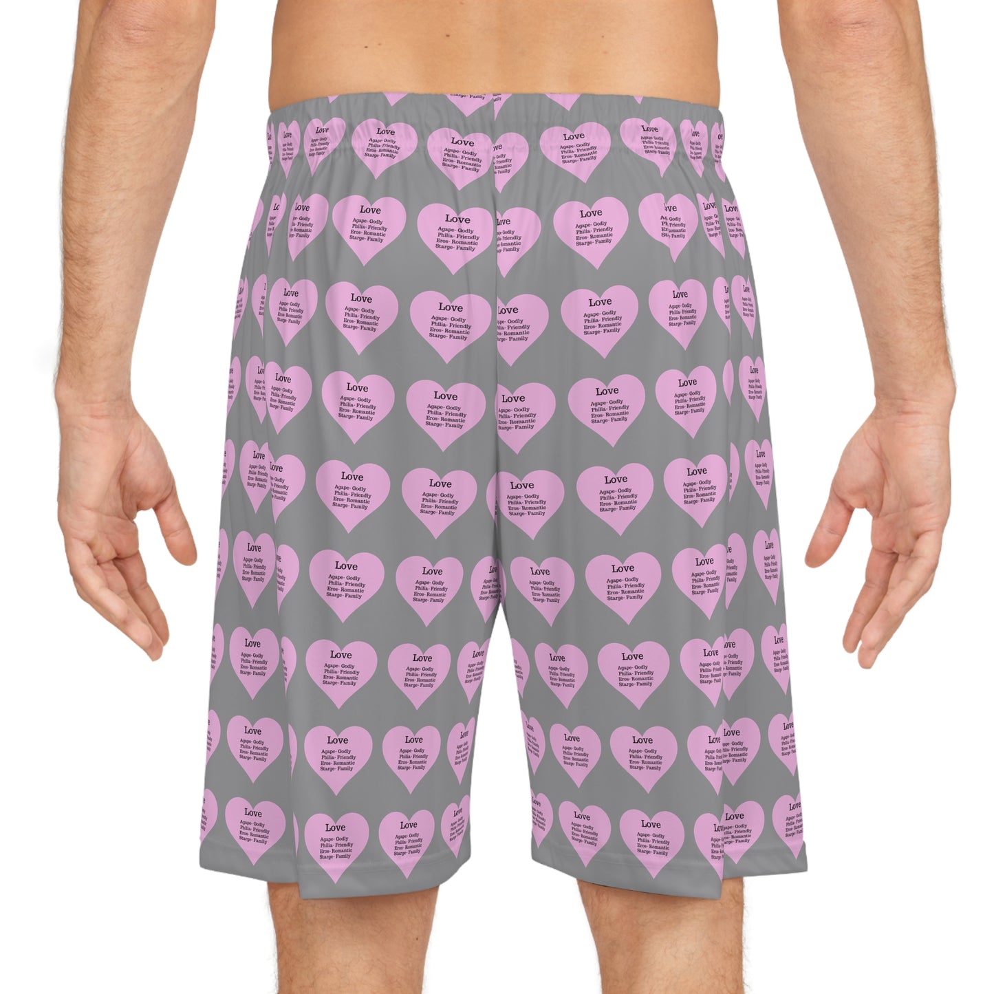 Love Heart All-Over-Print Basketball Shorts (Grey)