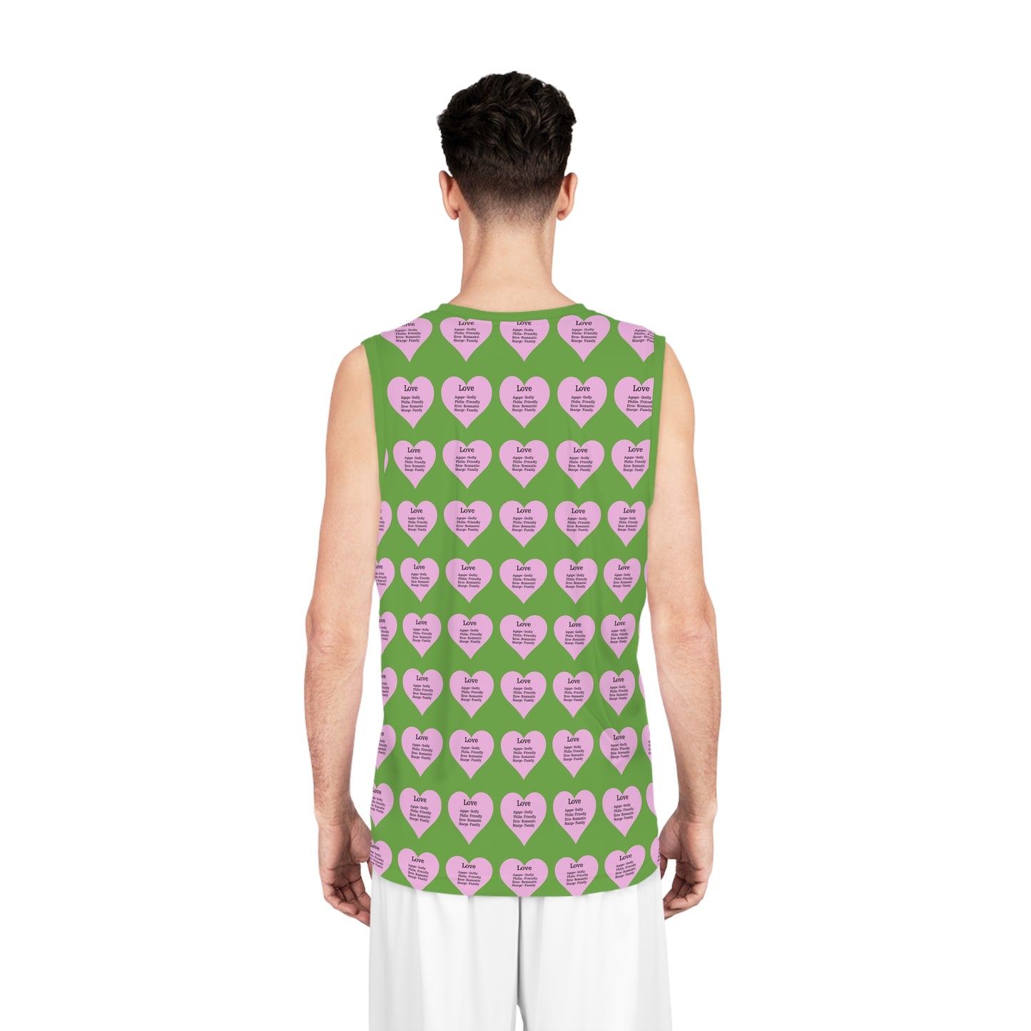 Love Heart All-Over-Print Basketball Jersey (Green)