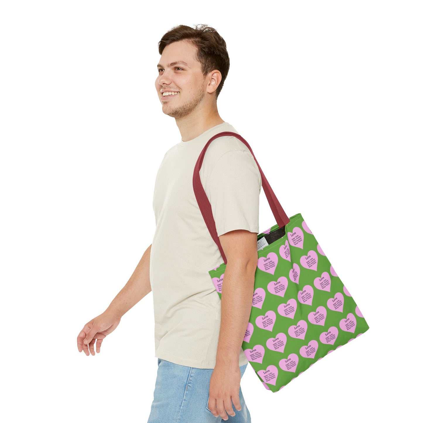 Pink Hearts Tote Bag (Green)