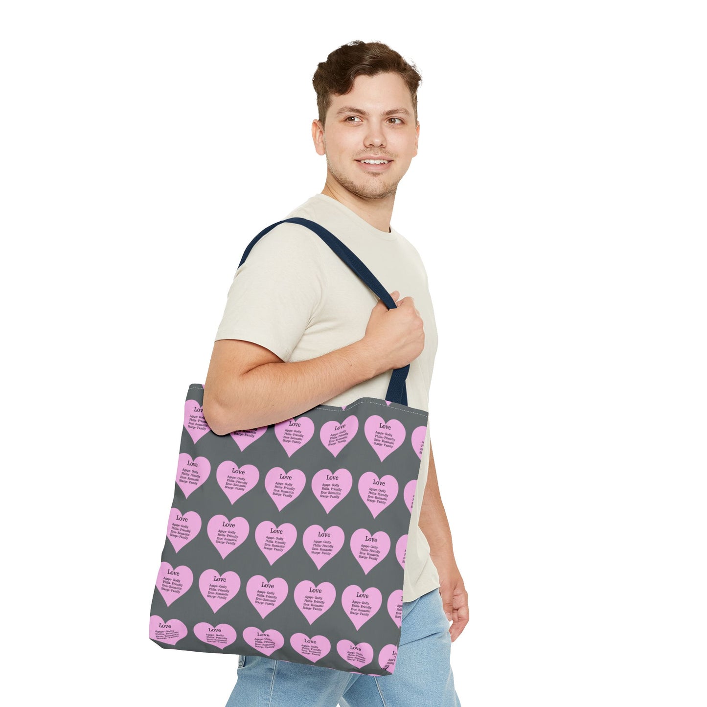 Pink Hearts Tote Bag (Dark grey)