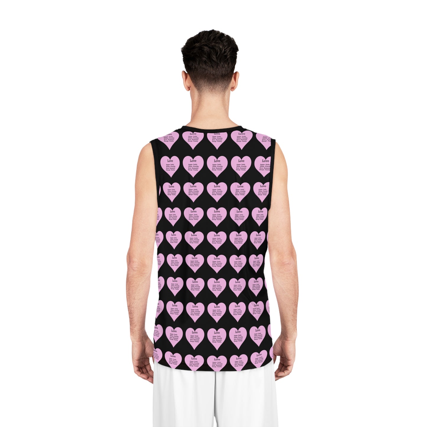 Love Heart All-Over-Print Basketball Jersey (Black)