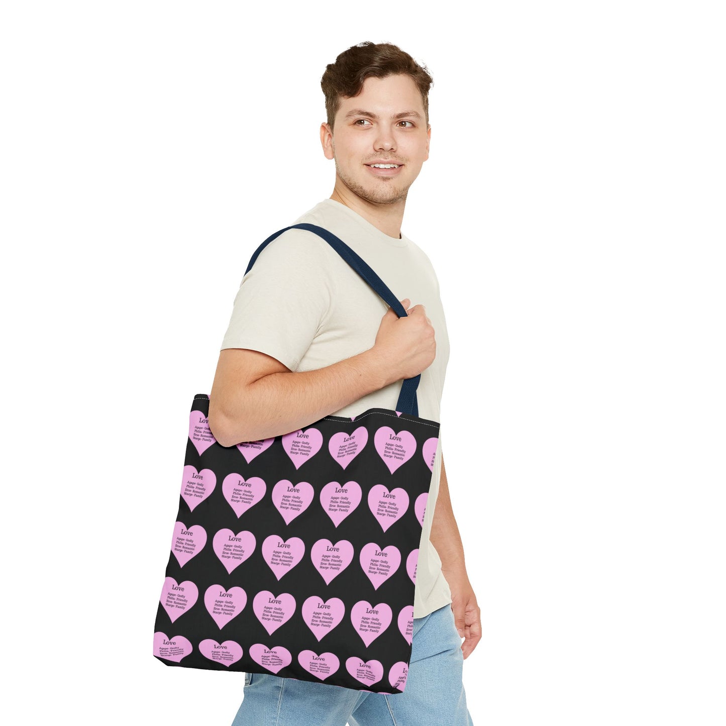 Pink Hearts Tote Bag (Black)