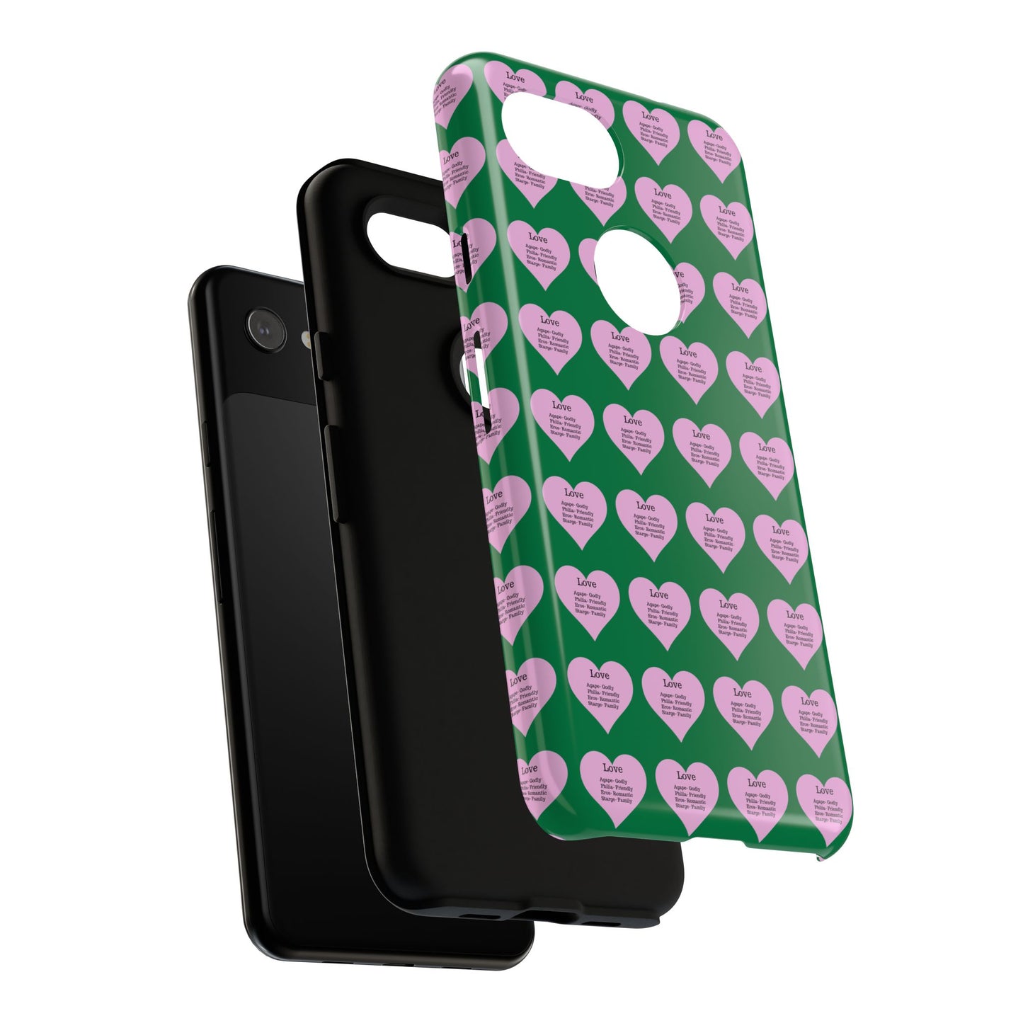 Hearts-A-Flutter Phone Case (iPhone, Google Pixel)(Dark green)
