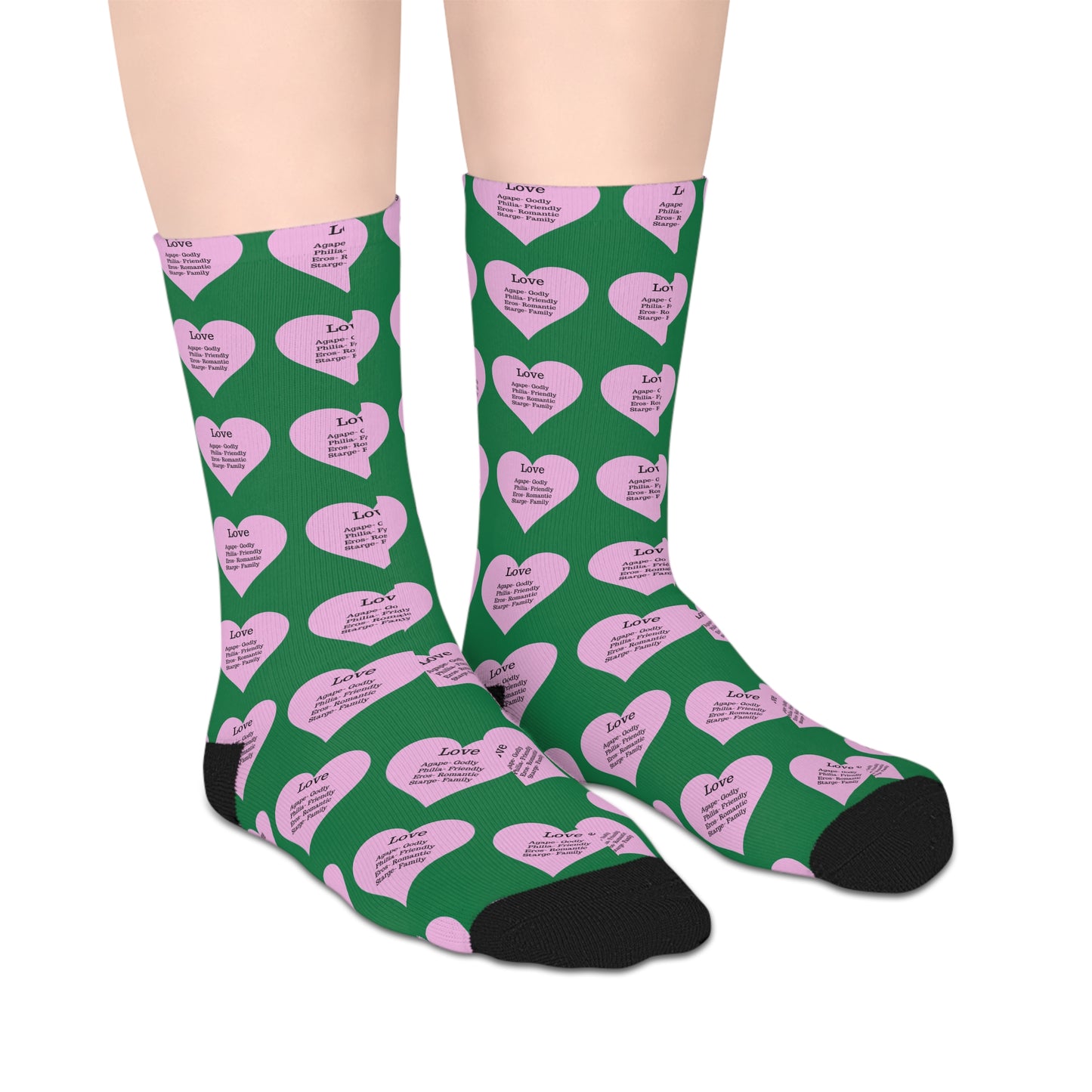 The Love Hearts Mid-Length Socks (Dark green)