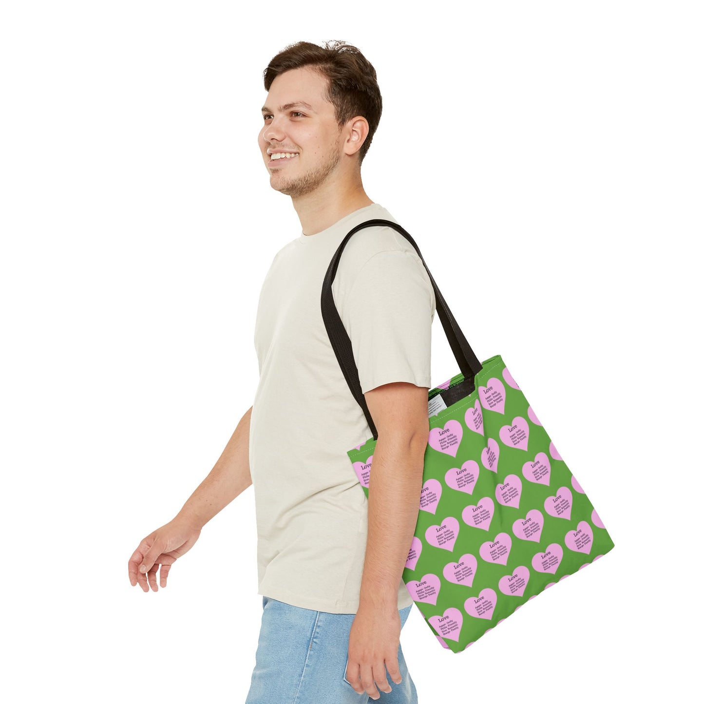 Pink Hearts Tote Bag (Green)
