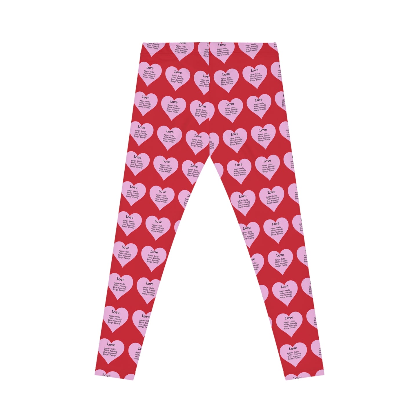 Playful Pink Heart Print Women's Casual Leggings (Dark Red)