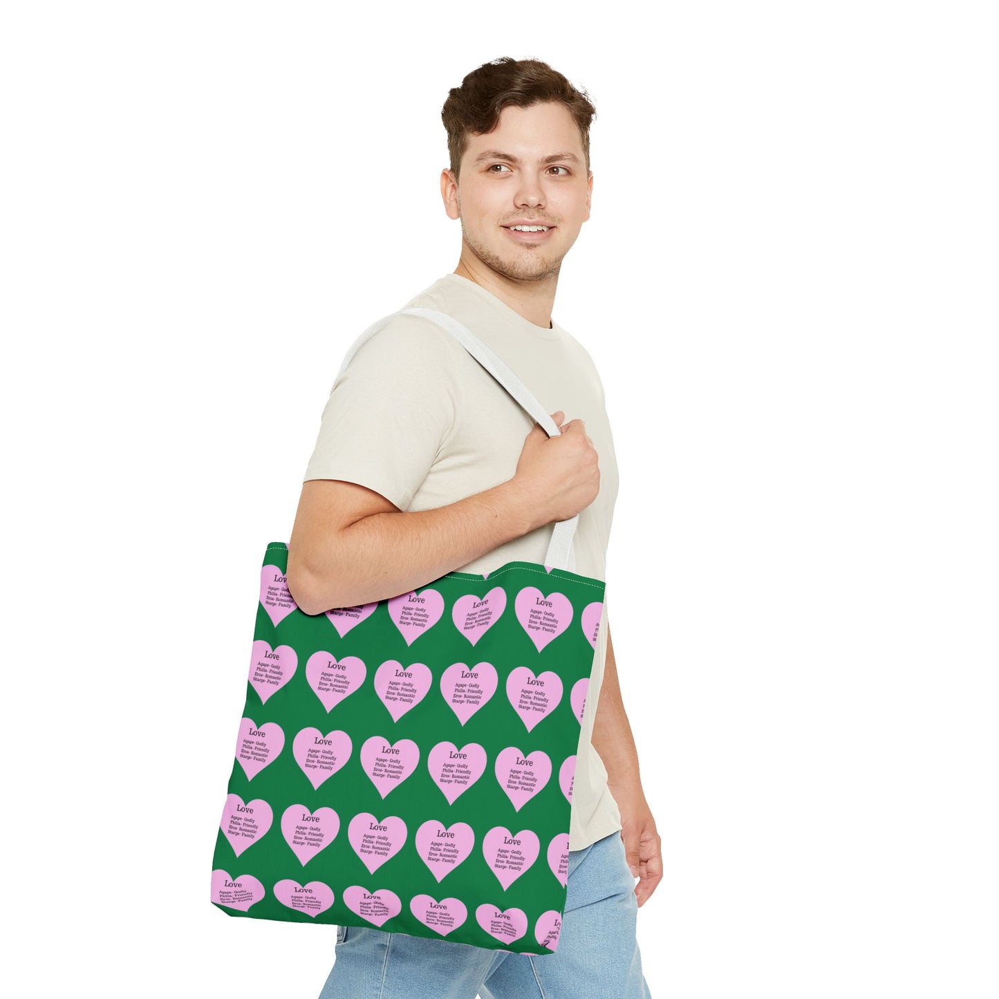 Pink Hearts Tote Bag (Dark green)