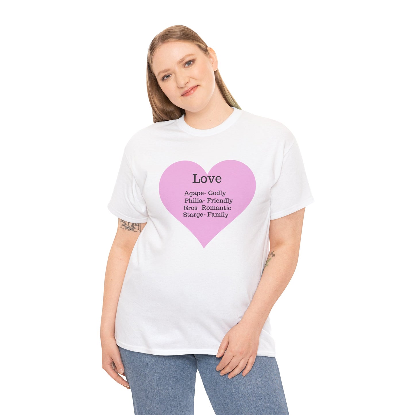 Unisex Love Heart Heavy Cotton T-Shirt - Comfortable Classic Fit Apparel