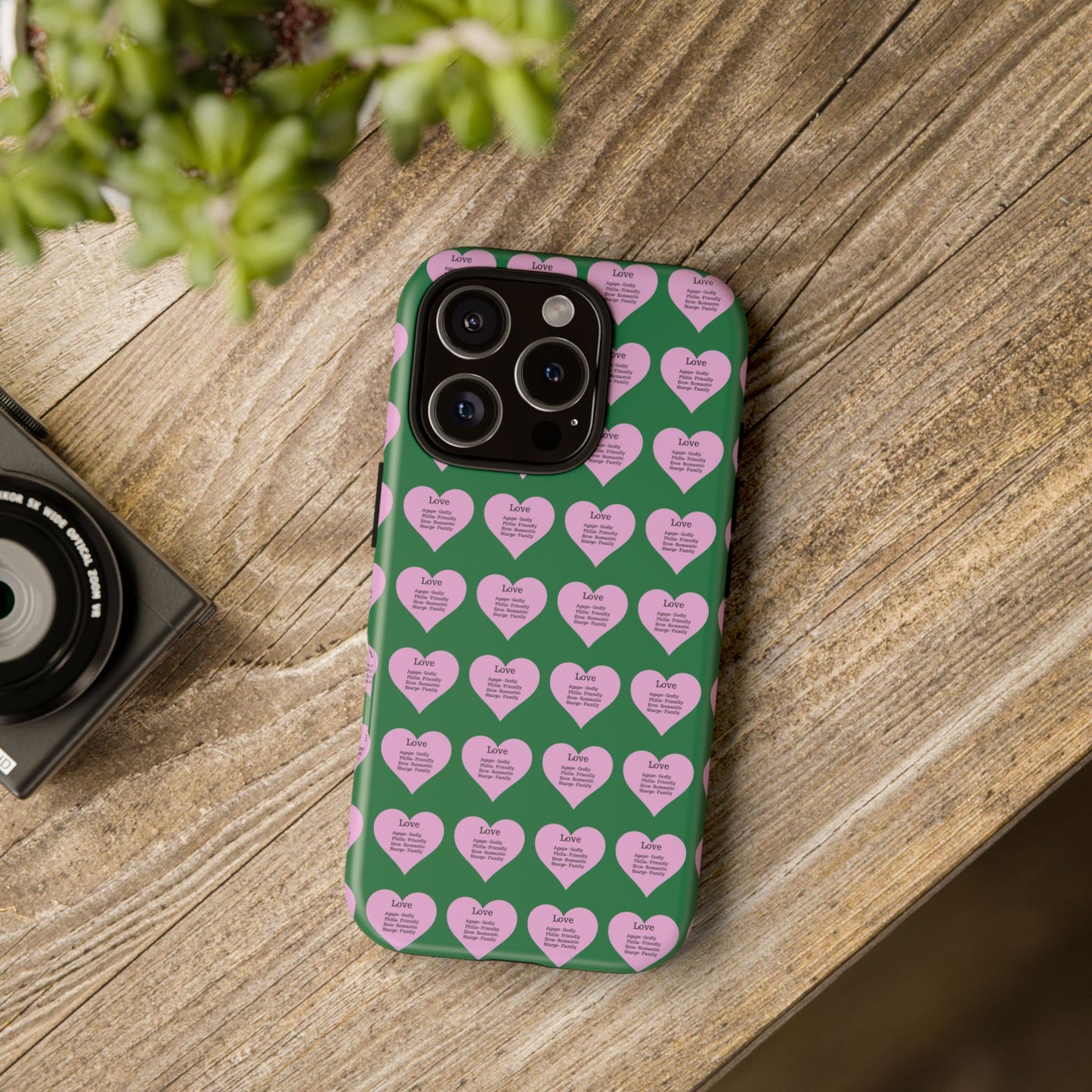 Hearts-A-Flutter Phone Case (iPhone, Google Pixel)(Dark green)