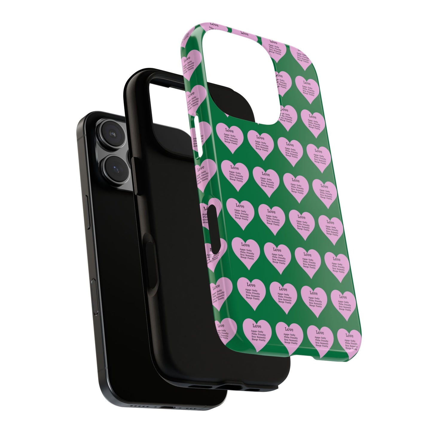 Hearts-A-Flutter Phone Case (iPhone, Google Pixel)(Dark green)