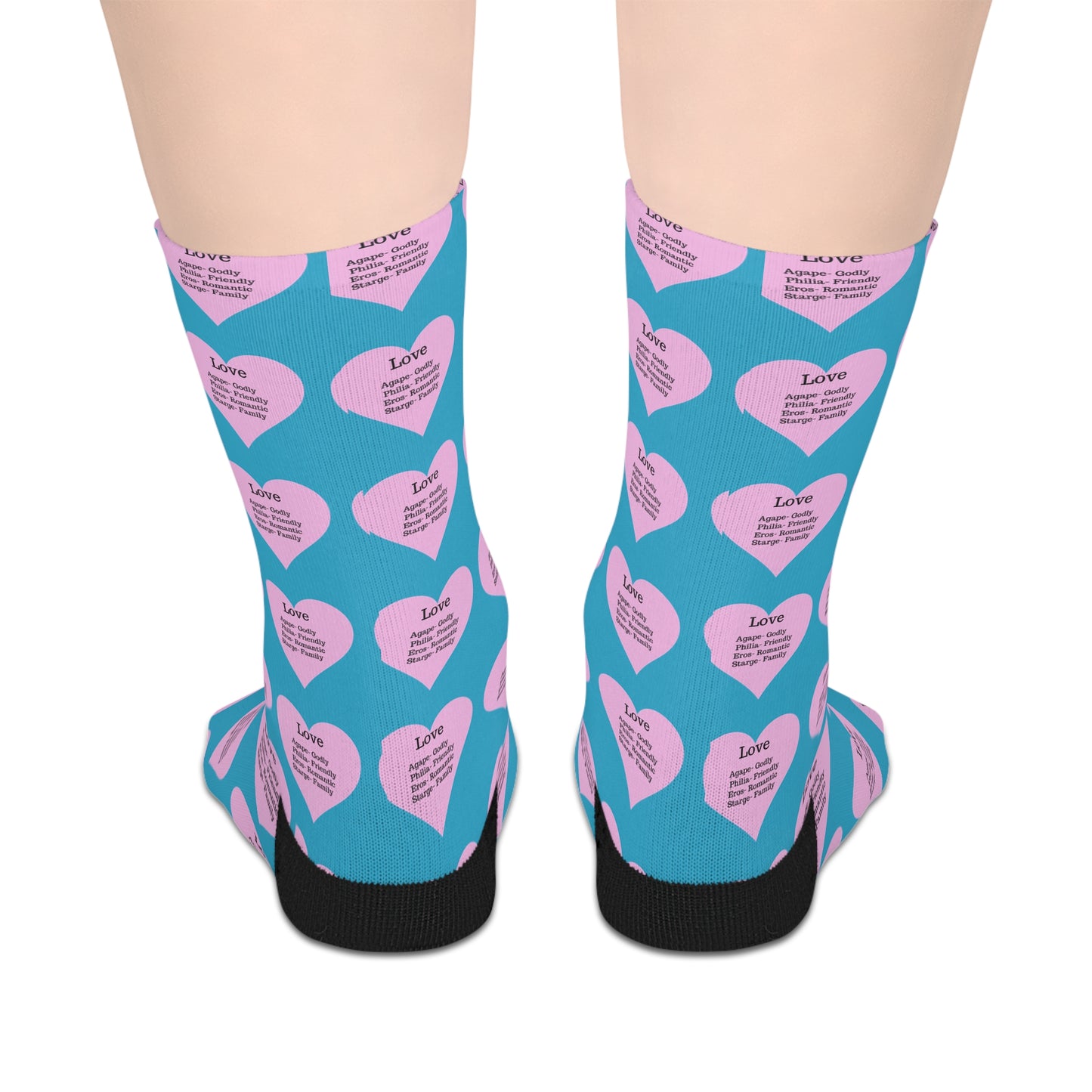 The Love Hearts Mid-Length Socks (Turquoise)